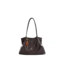 Retro dunkelbraune große Tote Tasche, stilvolle Damen Schulter Achseltasche Variante - Ohne Anhänger / Kaffeebraun