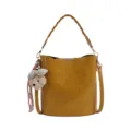 Sac seau vintage en similicuir marron avec poignée tressée, bandoulière et charm mignon. - Sans pendentif / Jaune