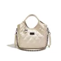 Women quilted shoulder bag off-white tote handbag stylish metallic chain and turn-lock closure - No Pendant / Pearl White