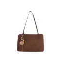 Borsa a spalla sottobraccio in camoscio marrone rétro con ciondolo di perline di legno. - senza ciondolo / Caffè
