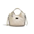 Quilted shoulder bag for women, retro PU leather underarm bag with chain strap and chic clasp. - No Pendant / White