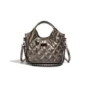 Quilted metallic grey shoulder bag with chain strap, stylish vintage hobo handbag for women. - No Pendant / Champagne