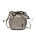 Casual nylon bucket crossbody bag with convenient drawstring closure and side mesh pocket. - Gray