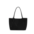 Black suede tote bag for women, large capacity commuter shoulder bag with elegant knot decor. - Black