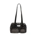 Black white polka dot bowling shoulder bag, glossy patent leather handbag underarm bag. - No Pendant / Black