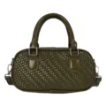 Borsa a mano in pelle intrecciata verde, elegante borsa a tracolla da donna per lavoro. - Verde