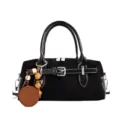 Schwarze Boston Handtasche für Damen, Vintage Freizeittaschen Schultertasche mit Holzkugeln. - Schwarz