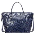 Stilosa borsa shopper con stampa leopardata blu, grande borsa a tracolla con manici. - Blu