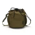 Army green nylon bucket bag with drawstring and crossbody strap for outdoor casual wear. - Dark Green
