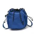 Blue nylon drawstring bucket bag casual sports crossbody shoulder bag with mesh pocket - Blue