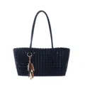 Black Cutout Tote Bag for Women Large Capacity Casual Shoulder Bag with Wood Beads - Black