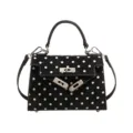 Stylish black polka dot top-handle shoulder bag with elegant metal lock for women summer. - No Pendant / Black