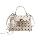 White polka dot women handbag, stylish shoulder bag with heart charm for summer fashion style. - With Pendant / White