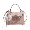 Pink polka dot shoulder bag, cute heart pendant trendy small tote bag for women summer daily style. - With Pendant / Pink