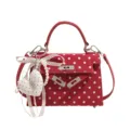 Red polka dot crossbody bag for women, stylish top handle small tote with sweet heart charm. - With Pendant / Red