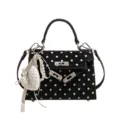 Black polka dot Kelly handbag with cute heart pendant and top handle for stylish daily wear. - With Pendant / Black