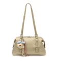 Elegante borsa a spalla beige in ecopelle PU da donna con ciondolo a orsetto e doppie cinghie. - senza ciondolo / Verde