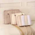 Beige Reise Packtaschen Set, 3 Stk. Koffer Organizer Taschen für Kleidung und Schuhe. - Beiges Netzgewebe