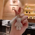 Rhinestone bear keychain for women, cute sparkling car key ring and bag pendant accessory. - White
