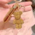 Portachiavi con orsetto in strass scintillante, ciondolo in metallo dorato per borse e chiavi auto. - Oro