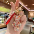 Portachiavi Orsetto Strass Cristallo Carino Ciondolo Borsa Anello Chiavi Auto Regalo Chic - Rosso Misto