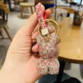 Sparkling Rhinestone Bunny Keychain Crystal Rabbit Bag Charm Cute Car Key Ring Gift. - Mixed Pink