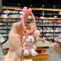 Schattige roze hars beer sleutelhanger tas bedel met kralen riem en bel hanger accessoire - Roze