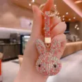 Porte-clés lapin en strass étincelant élégant anneau de clé de voiture pendentif pour femme - Rose Mélangé