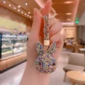Porte-clés lapin en strass étincelant cristal mignon lapin sac charme pour clés auto - Multicolore