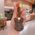Porte-clés lapin strass brillant cristal anneau de clé de voiture sac charme cadeau - Gris Fusil