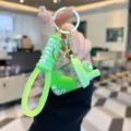 Green acrylic quicksand liquid keychain cute cup ornament bag pendant keyring gift - Milk Tea Cup - Avocado