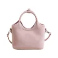 Borsa a secchiello rosa elegante in pelle con manico rotondo e tracolla regolabile. - Rosa senza ciondolo
