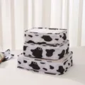 Travel storage bag set, portable luggage organizer for clothes, shoes, and cosmetics. - Cow Print 3-Piece Set