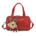Borsa boston in pelle verniciata rossa da donna borsa a tracolla chic con ciondolo orsetto di peluche - Rosso
