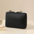 Portable black cosmetic bag large size travel makeup storage pouch with handle for women - L / All Black