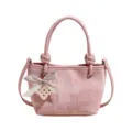 Rosa stilvolle Damen Eimer Tasche Umhängetasche mit Perlen Schleife Anhänger koreanisch chic - Mit Anhänger / Rosa