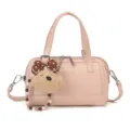 Pink PU Leather Boston Bag with Cute Bear Pendant Casual Handbag Crossbody Bag for Women - Pink Without Pendant