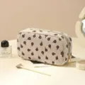 Corduroy Floral Cosmetic Bag Variant, Portable Makeup Pouch for Travel and Daily Use - Red Floral