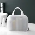 White mesh EVA cosmetic bag, portable waterproof travel makeup storage organizer for daily use. - Double Handle