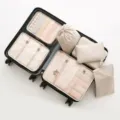 Reise Packtaschen Set für Koffer, beigefarbene Twill Kleider Organizer Beutel mehrteilig. - Beige
