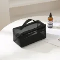 Zwarte mesh cosmetische tas, grote reismake-up opbergorganizer met ritssluiting en handvat. - Grote Maat (24x11x11cm) / Zwart