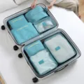 Travel packing cubes set for suitcase, blue luggage organizers bags for clothes and underwear. - Travel 7-Piece Set - Lake Blue