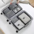 Gray travel packing cubes set, portable suitcase organizer bags for clothes and underwear. - Travel 7-Piece Set - Gray