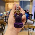 Sparkling rhinestone rabbit keychain, crystal bunny bag charm and stylish car key ring gift. - Deep purple