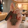 Portachiavi orsetto con strass luminoso simpatico ciondolo borsa cristallo brillante - Grigio Canna di Fucile