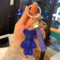 Bling rhinestone bear keychain cute luxury car key ring purse charm blue pendant bag. - Klein Blue