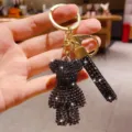 Portachiavi orsetto con strass variante, ciondolo di cristallo scintillante per borse donna. - Nero puro