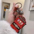Porte-clés machine à sous en métal créatif, joli pendentif rouge porte-bonheur avec cloche. - Métallique Rouge