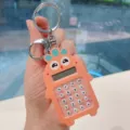Cute carrot calculator keychain, portable mini electronic calculator with metal ring. - Pink