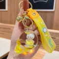 Cute liquid floating rabbit ice cream keychain, clear oil-filled charm bag pendant. - Yellow